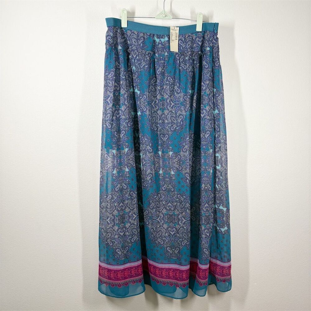 American Eagle Deadstock Paisley Chiffon Maxi Skirt Size 12 Blue Pink Casual NWT